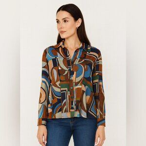 Retro Style Multicolor Geometric Print Blouse Women’s Size FR 40 Chic Funky